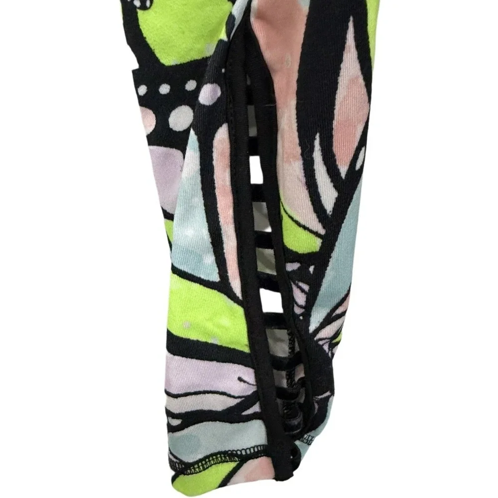 Justice Girls Butterfly Print Leggings Size S Colorful Stretch Athleisure Yoga